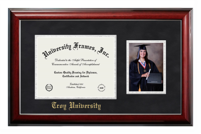 Troy University Diploma with 5 x 7 Portrait Frame in Classic Mahogany with Silver Trim with Black Suede & Silver Mats for document: 8 1/2"h x 11"w  
