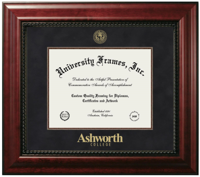 Ashworth College Diploma Frame in Executive with Mahogany Fillet with Black Suede Mat for document: 8 1/2"h x 11"w  