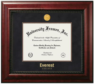 Everest College Diploma Frame in Executive with Mahogany Fillet with Black Suede Mat for document: 8 1/2"h x 11"w  