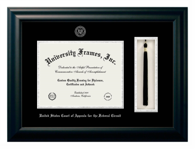 United States Court of Appeals for the Federal Circuit Diploma with Tassel Box Frame in Satin Black with Black & Silver Mats for document: 8 1/2"h x 11"w  