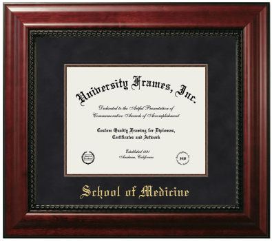 School of Medicine Diploma Frame in Executive with Mahogany Fillet with Black Suede Mat for document: 8 1/2"h x 11"w  