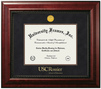 University of Southern California Rossier School of Education Diploma Frame in Executive with Mahogany Fillet with Black Suede Mat for document: 8 1/2"h x 11"w  