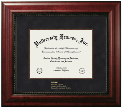 MedStar Union Memorial Hospital Diploma Frame in Executive with Mahogany Fillet with Black Suede Mat for document: 8 1/2"h x 11"w  
