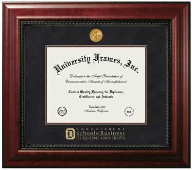 Duquesne University Donahue MBA School of Business Diploma Frame in Executive with Mahogany Fillet with Black Suede Mat for document: 8 1/2"h x 11"w  