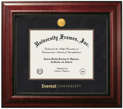Everest University Diploma Frame in Executive with Mahogany Fillet with Black Suede Mat for document: 8 1/2"h x 11"w  