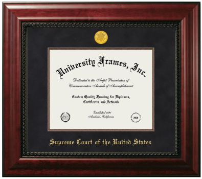 Supreme Court of the United States Diploma Frame in Executive with Mahogany Fillet with Black Suede Mat for document: 8 1/2"h x 11"w  