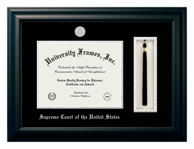 Supreme Court of the United States Diploma with Tassel Box Frame in Satin Black with Black & Silver Mats for document: 8 1/2"h x 11"w  