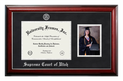 Supreme Court of Utah Diploma with 5 x 7 Portrait Frame in Classic Mahogany with Silver Trim with Black Suede & Silver Mats for document: 8 1/2"h x 11"w  