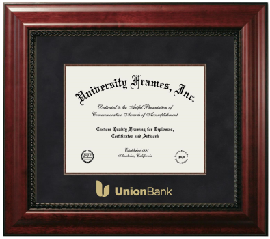 Union Bank Diploma Frame in Executive with Mahogany Fillet with Black Suede Mat for document: 8 1/2"h x 11"w  