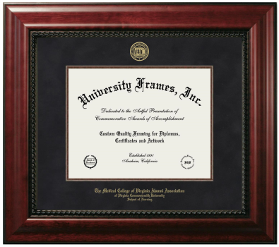 Medical College of Virginia Alumni Association of Virginia Commonwealth University School of Nursing Diploma Frame in Executive with Mahogany Fillet with Black Suede Mat for document: 8 1/2"h x 11"w  
