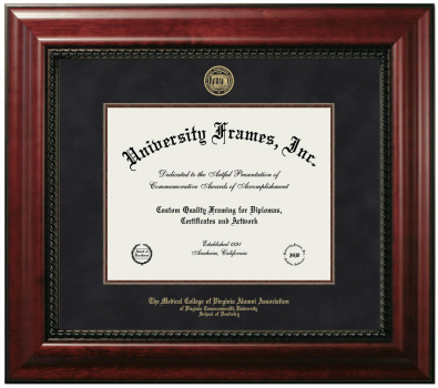 Medical College of Virginia Alumni Association of Virginia Commonwealth University School of Dentistry Diploma Frame in Executive with Mahogany Fillet with Black Suede Mat for document: 8 1/2"h x 11"w  