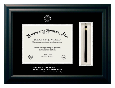 Grand Rapids Baptist Seminary Of Cornerstone University Diploma with Tassel Box Frame in Satin Black with Black & Silver Mats for document: 8 1/2"h x 11"w  