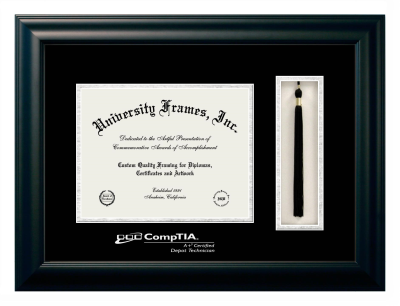 CompTIA Diploma with Tassel Box Frame in Satin Black with Black & Silver Mats for document: 8 1/2"h x 11"w  