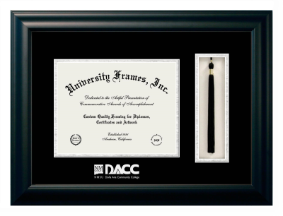 Dona Ana Community College Diploma with Tassel Box Frame in Satin Black with Black & Silver Mats for document: 8 1/2"h x 11"w  