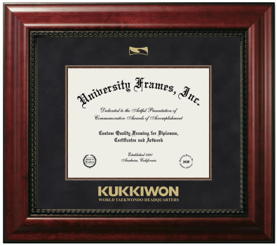 KUKKIWON - World taekwondo Headquarters Diploma Frame in Executive with Mahogany Fillet with Black Suede Mat for document: 8 1/2"h x 11"w  