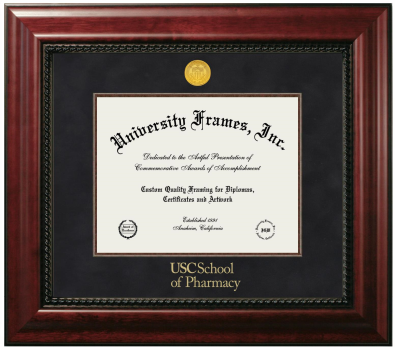 University of Southern California School of Pharmacy Diploma Frame in Executive with Mahogany Fillet with Black Suede Mat for document: 8 1/2"h x 11"w  
