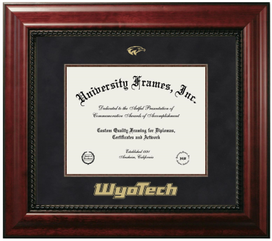 Wyotech Diploma Frame in Executive with Mahogany Fillet with Black Suede Mat for document: 8 1/2"h x 11"w  