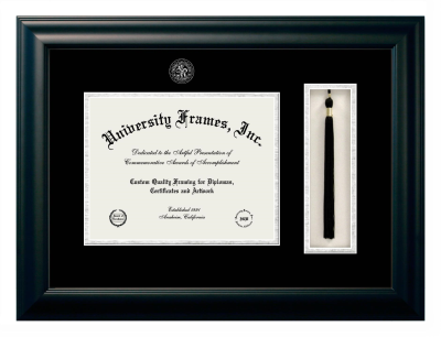 Fresno City College Diploma with Tassel Box Frame in Satin Black with Black & Silver Mats for document: 8 1/2"h x 11"w  