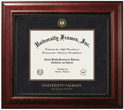 University at Albany State University of New York Diploma Frame in Executive with Mahogany Fillet with Black Suede Mat for document: 8 1/2"h x 11"w  