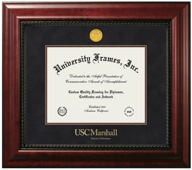 University of Southern California Marshall School of Business Diploma Frame in Executive with Mahogany Fillet with Black Suede Mat for document: 8 1/2"h x 11"w  