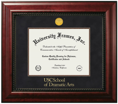 University of Southern California School of Dramatic Arts Diploma Frame in Executive with Mahogany Fillet with Black Suede Mat for document: 8 1/2"h x 11"w  