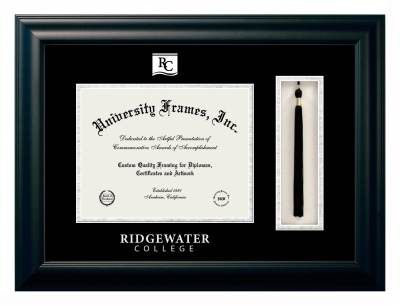 Ridgewater College Diploma with Tassel Box Frame in Satin Black with Black & Silver Mats for document: 8 1/2"h x 11"w  