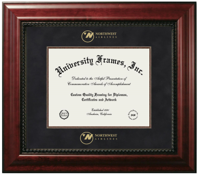 Northwest Airlines Diploma Frame in Executive with Mahogany Fillet with Black Suede Mat for document: 8 1/2"h x 11"w  