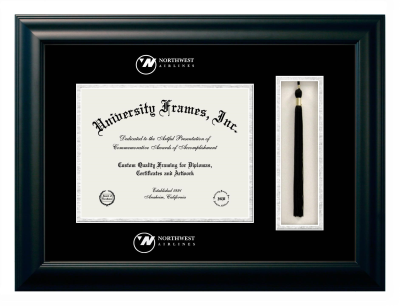 Northwest Airlines Diploma with Tassel Box Frame in Satin Black with Black & Silver Mats for document: 8 1/2"h x 11"w  
