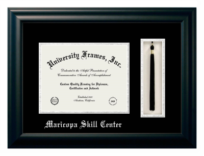 Maricopa Skill Center Diploma with Tassel Box Frame in Satin Black with Black & Silver Mats for document: 8 1/2"h x 11"w  