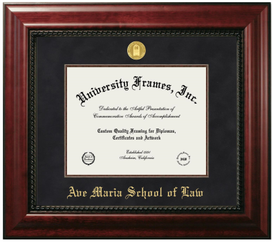 Ave Maria School of Law Diploma Frame in Executive with Mahogany Fillet with Black Suede Mat for document: 8 1/2"h x 11"w  