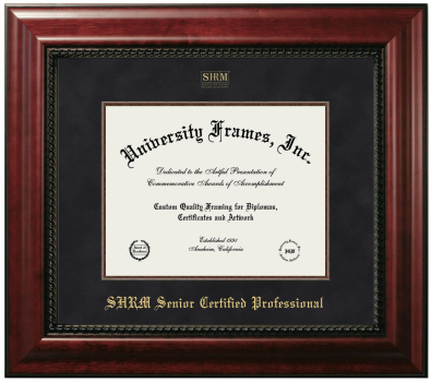 Society for Human Resource Management - Senior Certified Professional Diploma Frame in Executive with Mahogany Fillet with Black Suede Mat for document: 8 1/2"h x 11"w  