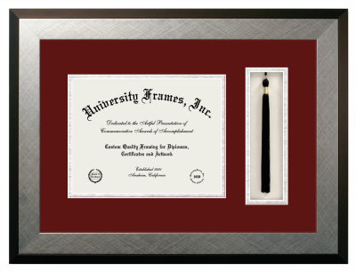 Southwest Texas State University Diploma with Tassel Box Frame in Honors Silver with Maroon & Silver Mats for document: 8 1/2"h x 11"w  