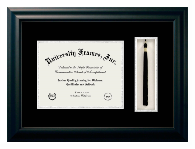 San Jacinto College-Central Diploma with Tassel Box Frame in Satin Black with Black & Silver Mats for document: 8 1/2"h x 11"w  
