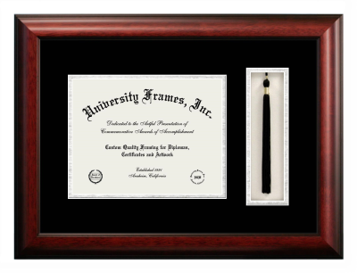 Langara College Diploma with Tassel Box Frame in Satin Mahogany with Black & Silver Mats for document: 8 1/2"h x 11"w  