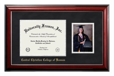 Central Christian College of Kansas Diploma with 5 x 7 Portrait Frame in Classic Mahogany with Silver Trim with Black Suede & Silver Mats for document: 8 1/2"h x 11"w  