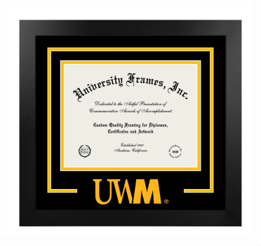 University of Wisconsin - Milwaukee Logo Mat Frame in Manhattan Black with Black & Amber Mats for document: 8 1/2"h x 11"w  