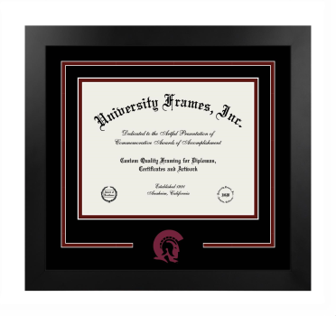 University of Arkansas at Little Rock Logo Mat Frame in Manhattan Black with Black & Maroon Mats for document: 8 1/2"h x 11"w  