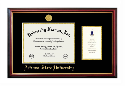 Arizona State University Diploma with Announcement Frame in Petite Mahogany with Gold Trim with Black & Gold Mats for document: 8 1/2"h x 11"w  , diploma: 7"h x 4"w  