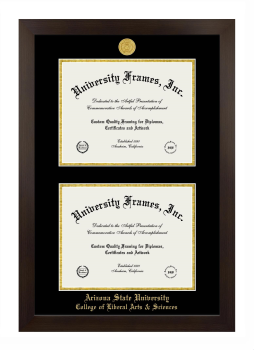 Arizona State University College of Liberal Arts & Sciences Double Diploma Frame in Manhattan Espresso with Black & Gold Mats for document: 8 1/2"h x 11"w  , document: 8 1/2"h x 11"w  