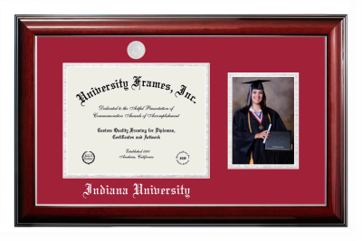 Indiana University Diploma with 5 x 7 Portrait Frame in Classic Mahogany with Silver Trim with Crimson & Silver Mats for document: 8 1/2"h x 11"w  