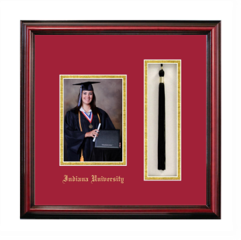 Indiana University 5 x 7 Portrait with Tassel Box Frame in Petite Cherry with Crimson & Gold Mats