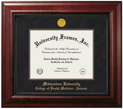 Midwestern University College of Dental Medicine - Arizona (Glendale, AZ) Diploma Frame in Executive with Mahogany Fillet with Black Suede Mat for document: 8 1/2"h x 11"w  