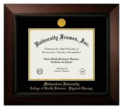 Midwestern University College of Health Sciences - Physical Therapy (Glendale, AZ) Diploma Frame in Legacy Black Cherry with Black & Gold Mats for document: 8 1/2"h x 11"w  