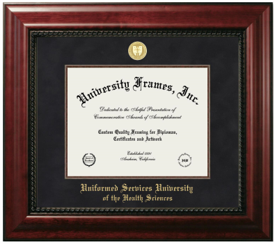 Uniformed Services University of the Health Sciences Diploma Frame in Executive with Mahogany Fillet with Black Suede Mat for document: 8 1/2"h x 11"w  