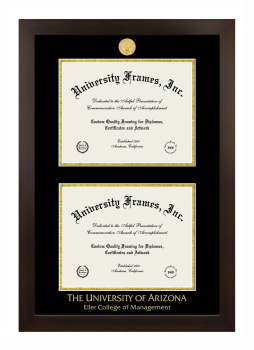 University of Arizona Eller College of Management Double Diploma Frame in Manhattan Espresso with Black & Gold Mats for document: 8 1/2"h x 11"w  , document: 8 1/2"h x 11"w  