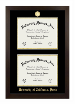 University of California Davis Double Diploma Frame in Manhattan Espresso with Black & Gold Mats for document: 8 1/2"h x 11"w  , document: 8 1/2"h x 11"w  