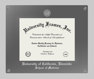 University of California Riverside School of Medicine Lucent Clear-over-Smoke Frame in Lucent Smoke Moulding with Lucent Smoke Mat for document: 8 1/2"h x 11"w  