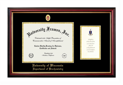 University of Wisconsin (Madison) Department of Biochemistry Diploma with Announcement Frame in Petite Mahogany with Gold Trim with Black & Gold Mats for document: 8 1/2"h x 11"w  , diploma: 7"h x 4"w  