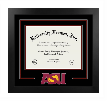 Arizona State University The Design School Logo Mat Frame in Manhattan Black with Black & Maroon Mats for document: 8 1/2"h x 11"w  