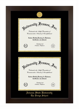 Arizona State University The Design School Double Diploma Frame in Manhattan Espresso with Black & Gold Mats for document: 8 1/2"h x 11"w  , document: 8 1/2"h x 11"w  